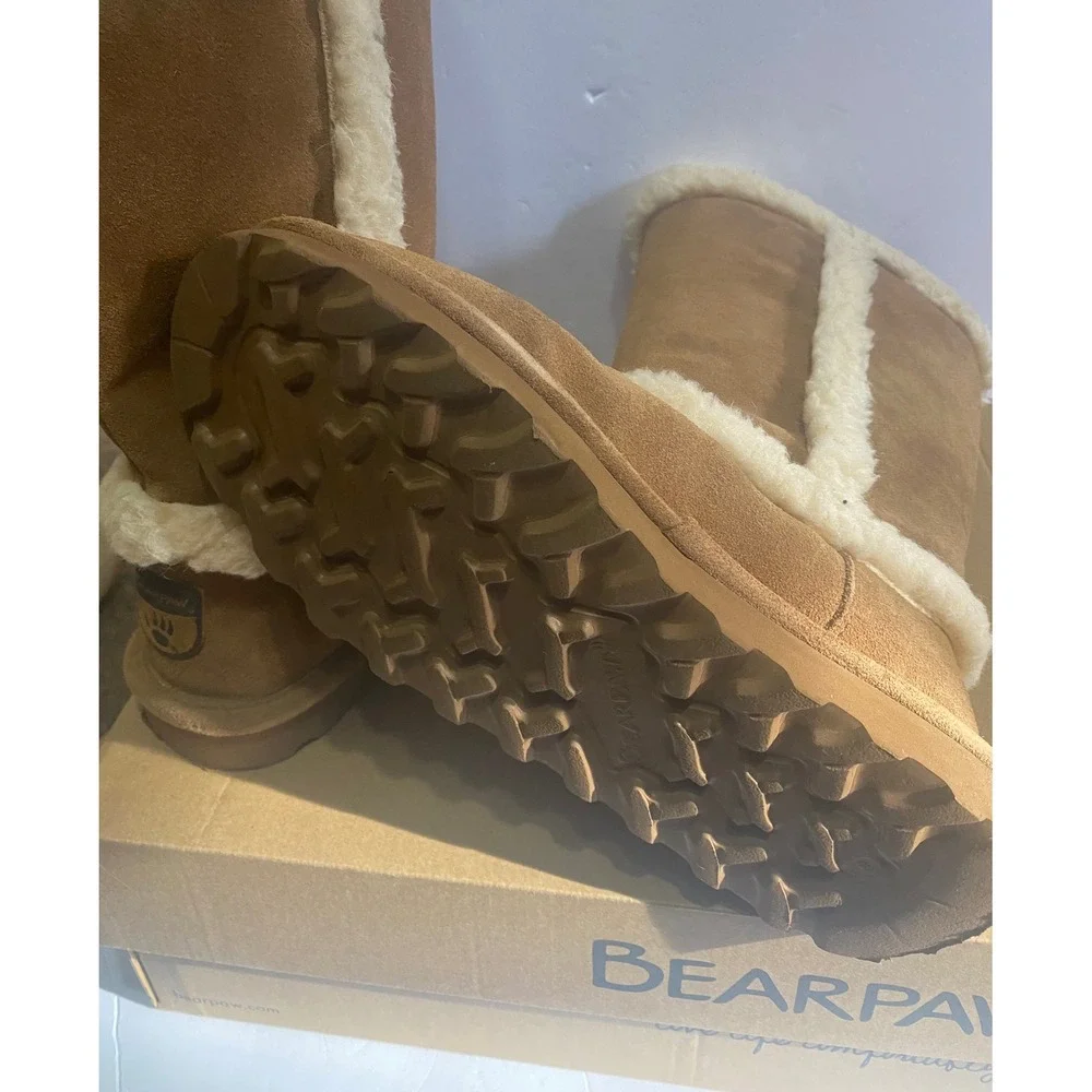 Bearpaw KendallTall Hickory Suede Fur Trim Winter Boots Brown Women's Size 8